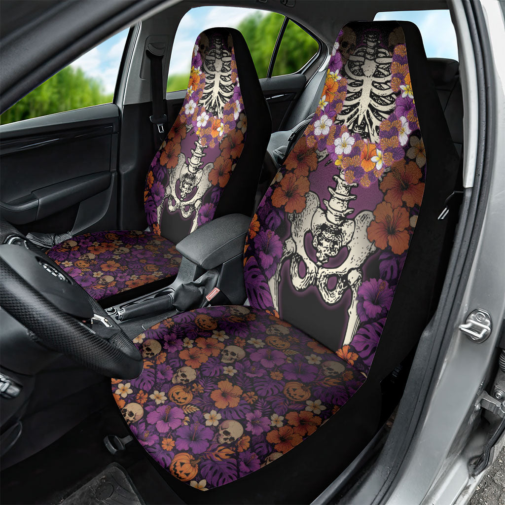 Hawaii Halloween Car Seat Cover Skeleton Bones Flower Lei Tropical Floral DT05 - Polynesian Pride
