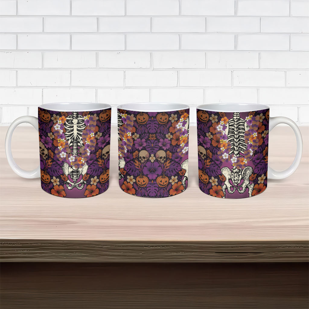 Hawaii Halloween Ceramic Mug Skeleton Bones Flower Lei Tropical Floral DT05 - Polynesian Pride