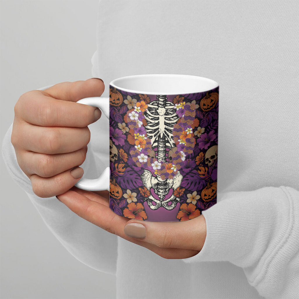 Hawaii Halloween Ceramic Mug Skeleton Bones Flower Lei Tropical Floral DT05 - Polynesian Pride