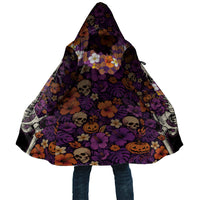 Hawaii Halloween Cloak Skeleton Bones Flower Lei Tropical Floral DT05 Unisex Black - Polynesian Pride