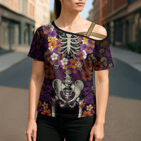Hawaii Halloween Cross Shoulder Shirt Skeleton Bones Flower Lei Tropical Floral DT05 - Polynesian Pride