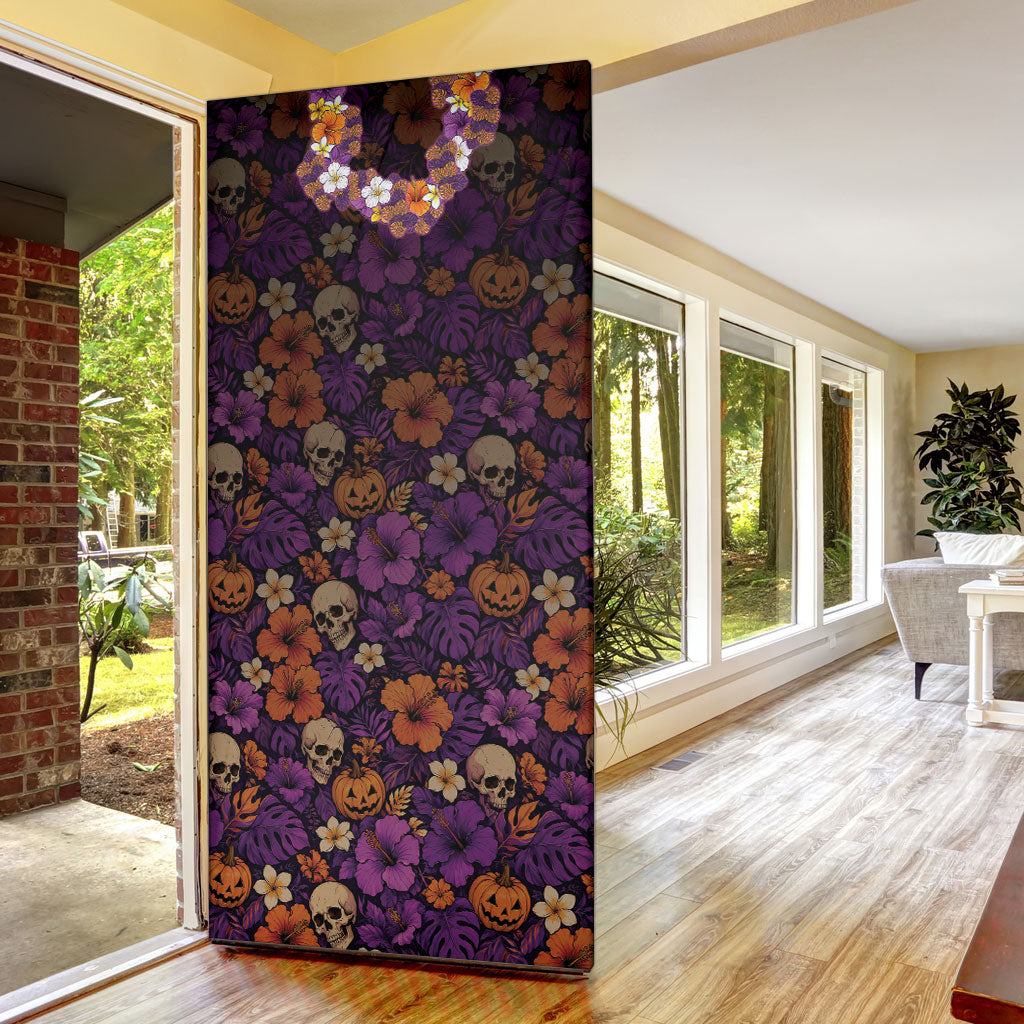 Hawaii Halloween Door Cover Skeleton Bones Flower Lei Tropical Floral DT05 - Polynesian Pride
