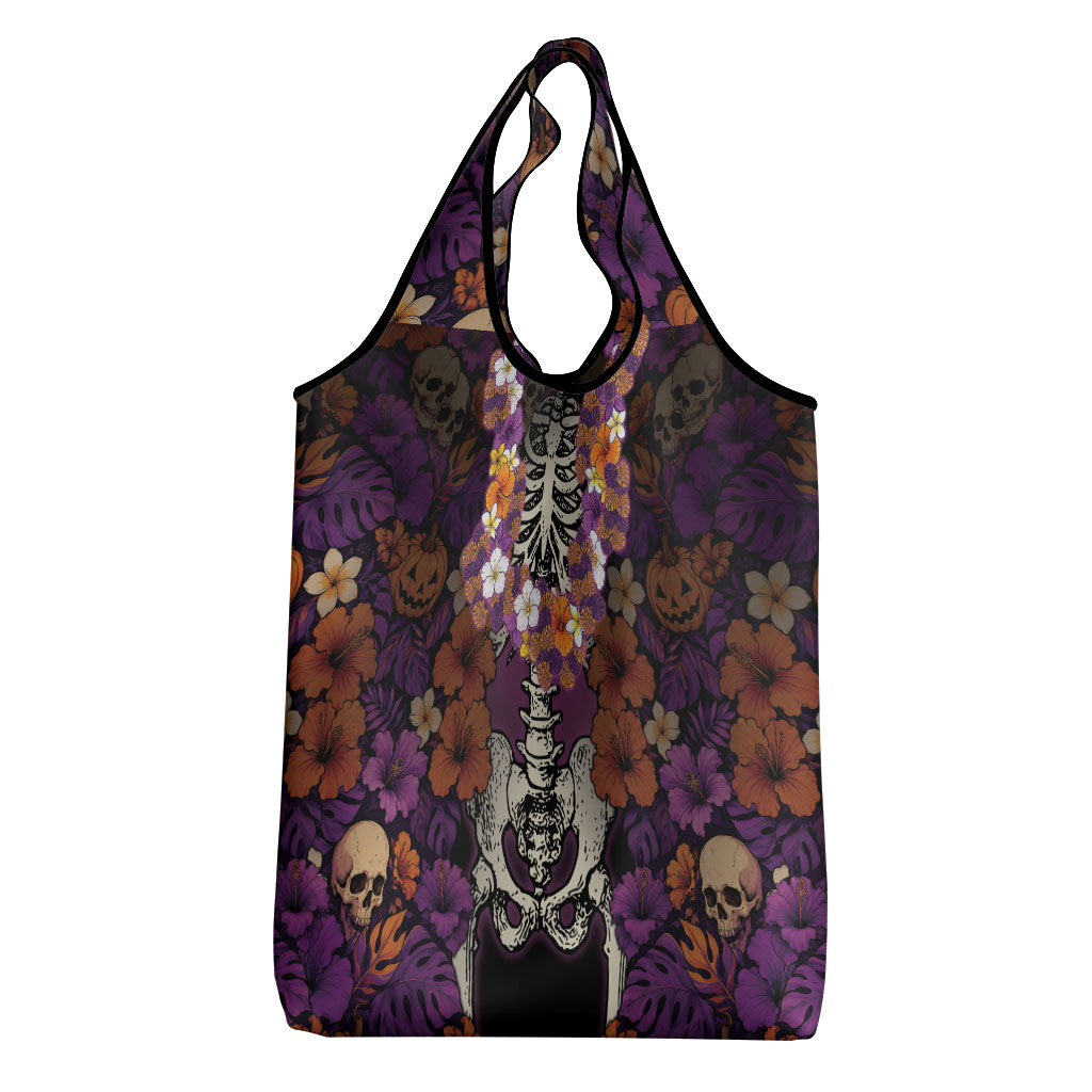 Hawaii Halloween Grocery Bag Skeleton Bones Flower Lei Tropical Floral DT05 - Polynesian Pride