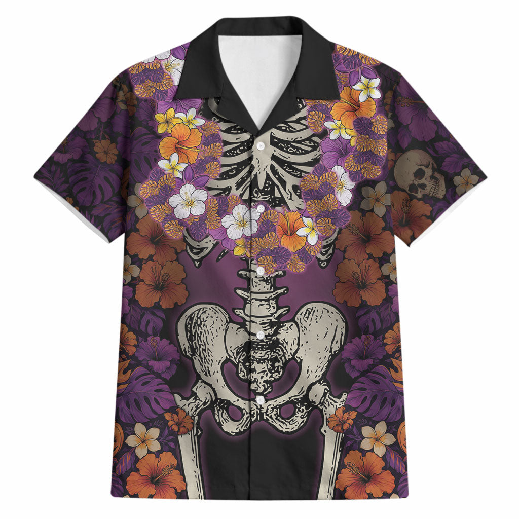 Hawaii Halloween Hawaiian Shirt Skeleton Bones Flower Lei Tropical Floral DT05 Black - Polynesian Pride