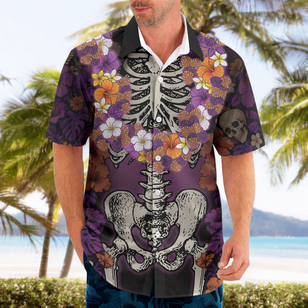 Hawaii Halloween Hawaiian Shirt Skeleton Bones Flower Lei Tropical Floral DT05 - Polynesian Pride