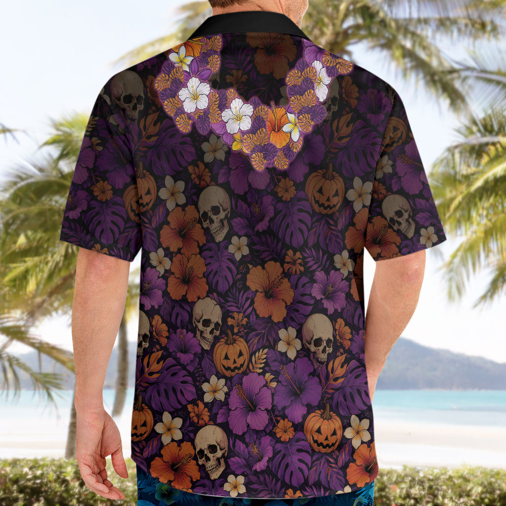 Hawaii Halloween Hawaiian Shirt Skeleton Bones Flower Lei Tropical Floral DT05 - Polynesian Pride