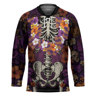 Hawaii Halloween Hockey Jersey Skeleton Bones Flower Lei Tropical Floral DT05 Unisex Black - Polynesian Pride
