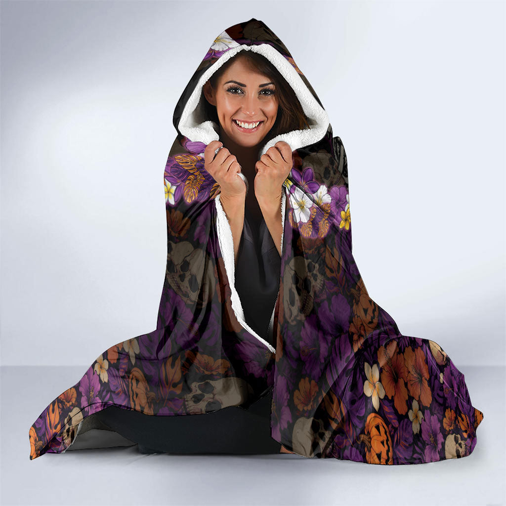 Hawaii Halloween Hooded Blanket Skeleton Bones Flower Lei Tropical Floral DT05 - Polynesian Pride