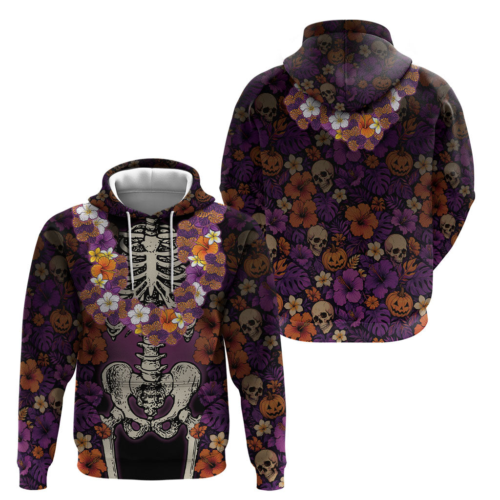 Hawaii Halloween Hoodie Skeleton Bones Flower Lei Tropical Floral DT05 - Polynesian Pride