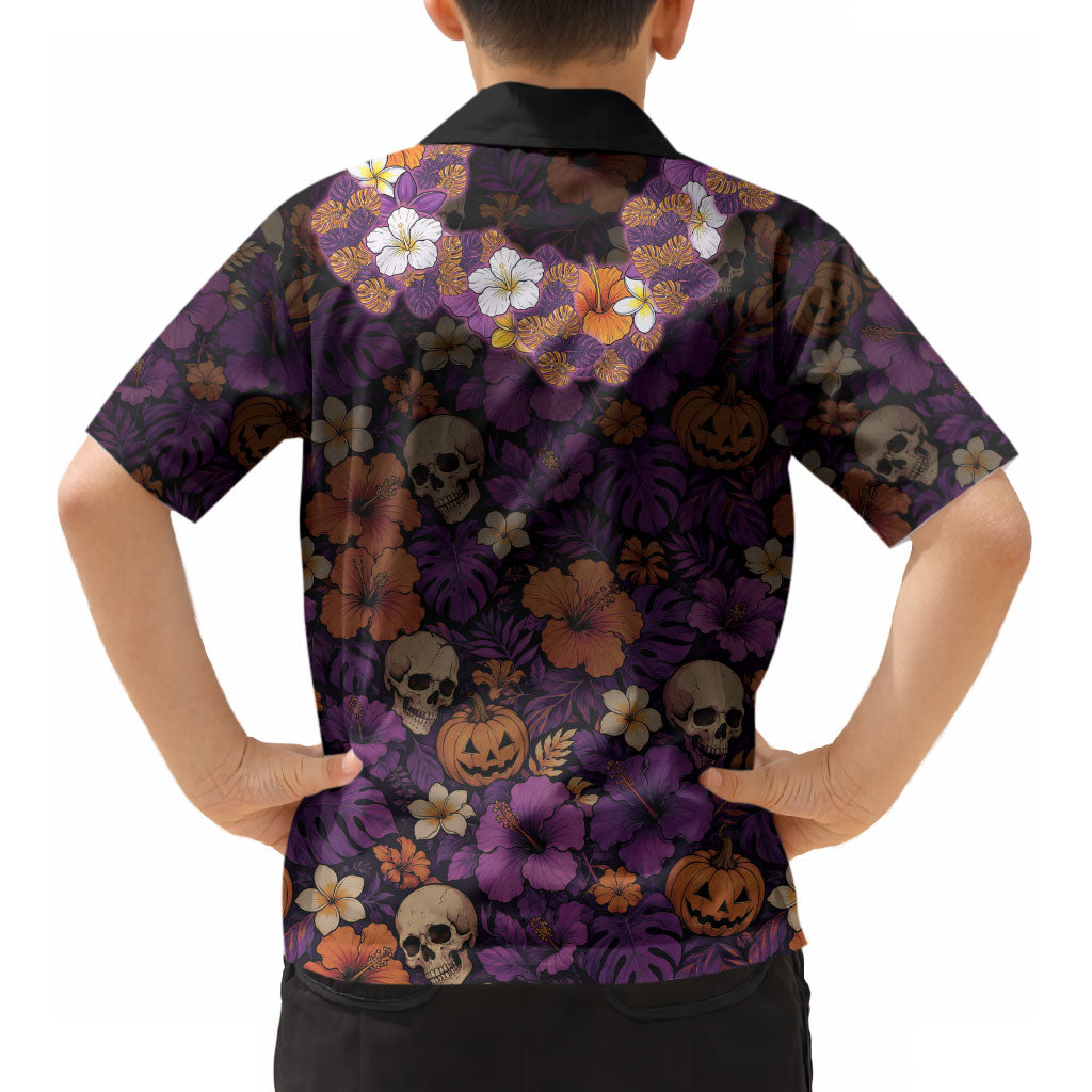 Hawaii Halloween Kid Hawaiian Shirt Skeleton Bones Flower Lei Tropical Floral DT05 - Polynesian Pride