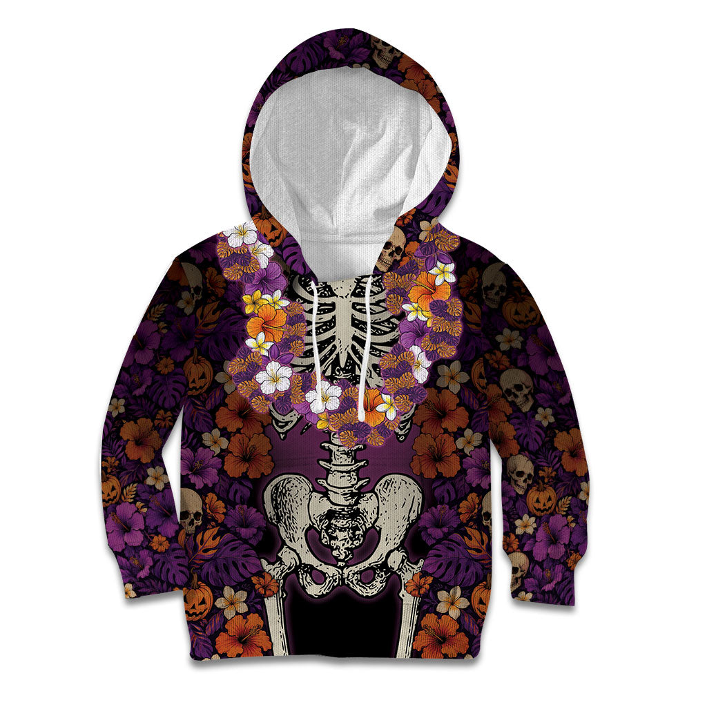 Hawaii Halloween Kid Hoodie Skeleton Bones Flower Lei Tropical Floral DT05 Hoodie Black - Polynesian Pride