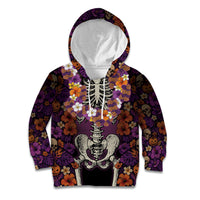 Hawaii Halloween Kid Hoodie Skeleton Bones Flower Lei Tropical Floral DT05 Hoodie Black - Polynesian Pride