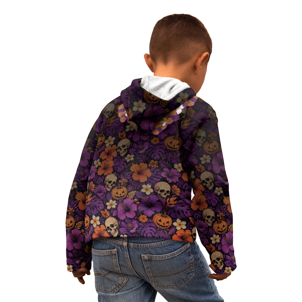 Hawaii Halloween Kid Hoodie Skeleton Bones Flower Lei Tropical Floral DT05 - Polynesian Pride