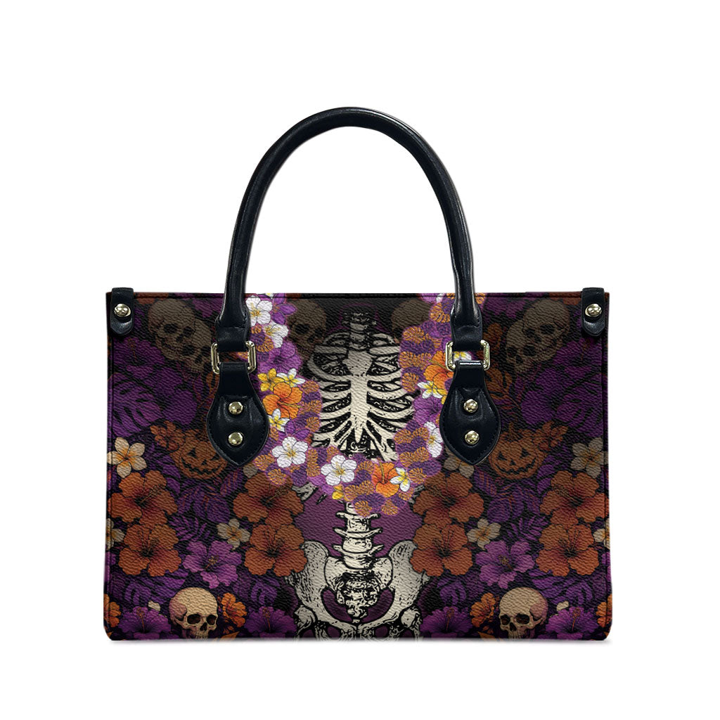 Hawaii Halloween Leather Bag Skeleton Bones Flower Lei Tropical Floral DT05 - Polynesian Pride