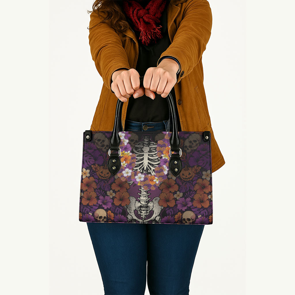 Hawaii Halloween Leather Bag Skeleton Bones Flower Lei Tropical Floral DT05 - Polynesian Pride