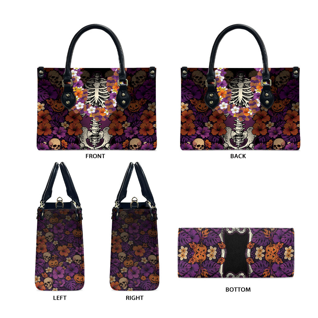 Hawaii Halloween Leather Bag Skeleton Bones Flower Lei Tropical Floral DT05 - Polynesian Pride