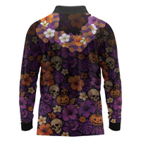 Hawaii Halloween Long Sleeve Polo Shirt Skeleton Bones Flower Lei Tropical Floral DT05 - Polynesian Pride