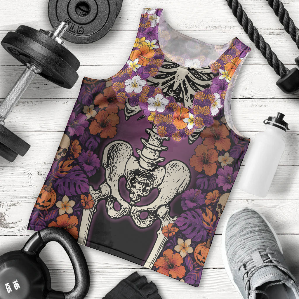 Hawaii Halloween Men Tank Top Skeleton Bones Flower Lei Tropical Floral DT05 - Polynesian Pride