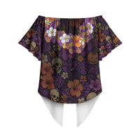 Hawaii Halloween Off Shoulder Wrap Waist Top Skeleton Bones Flower Lei Tropical Floral DT05 - Polynesian Pride