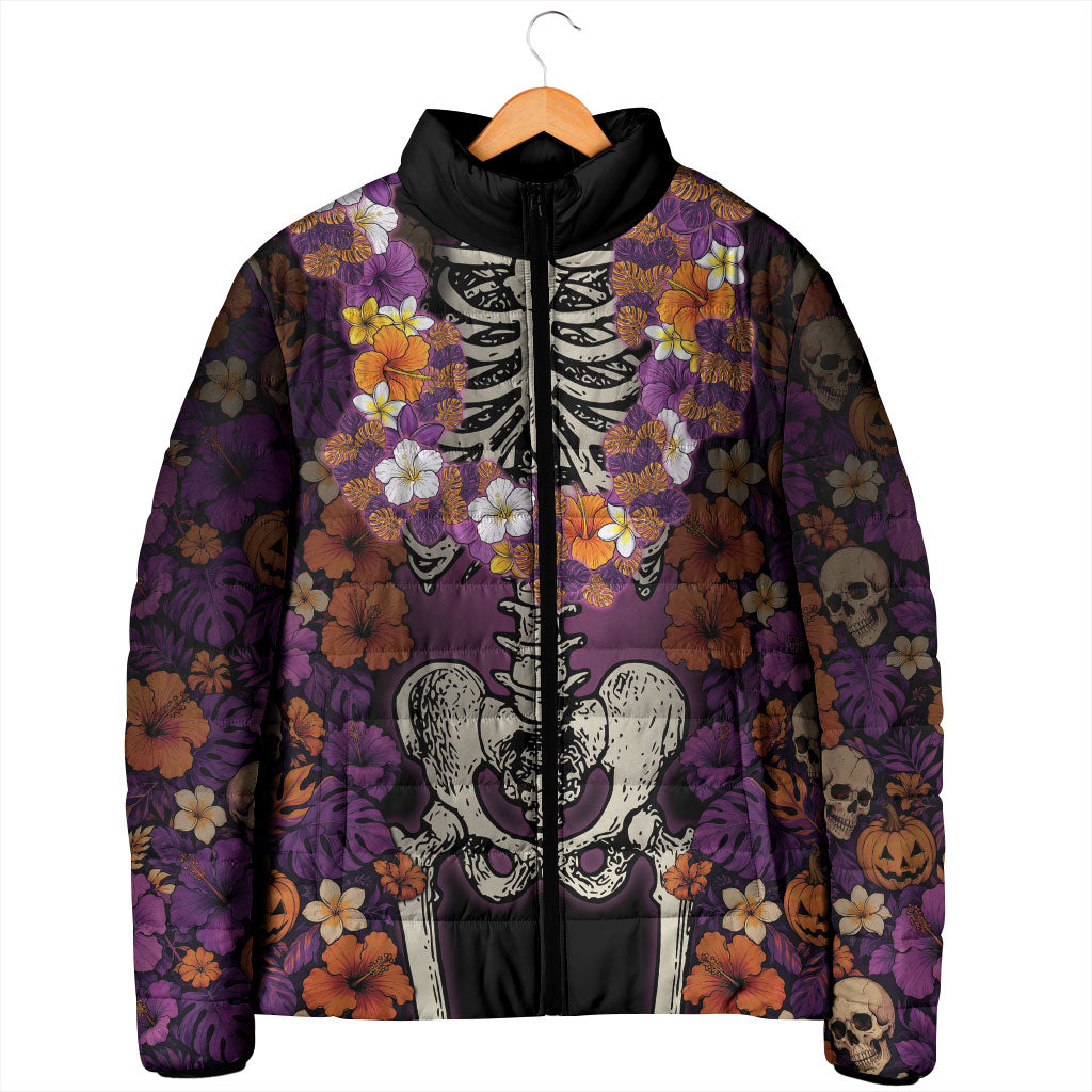 Hawaii Halloween Padded Jacket Skeleton Bones Flower Lei Tropical Floral DT05 - Polynesian Pride