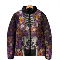 Hawaii Halloween Padded Jacket Skeleton Bones Flower Lei Tropical Floral DT05 - Polynesian Pride