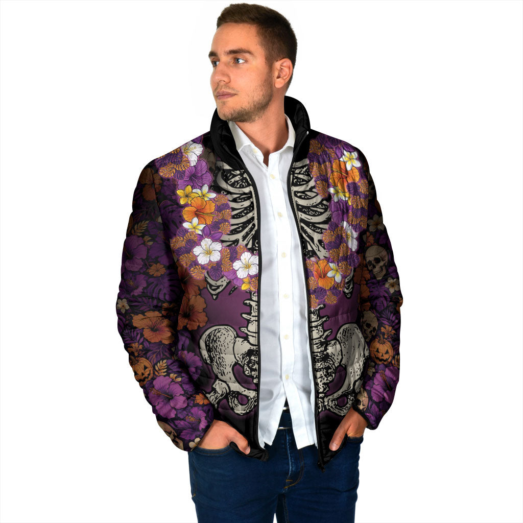 Hawaii Halloween Padded Jacket Skeleton Bones Flower Lei Tropical Floral DT05 - Polynesian Pride