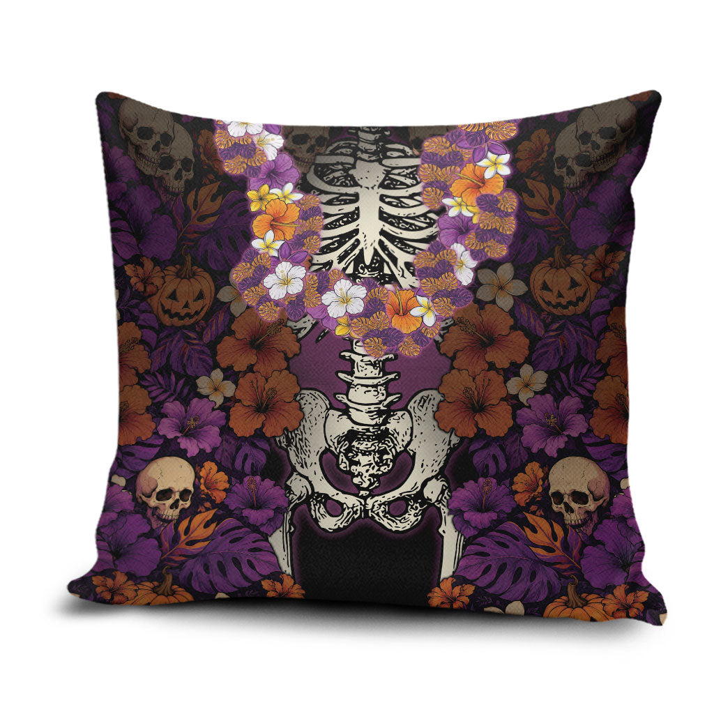 Hawaii Halloween Pillow Cover Skeleton Bones Flower Lei Tropical Floral DT05 Black - Polynesian Pride