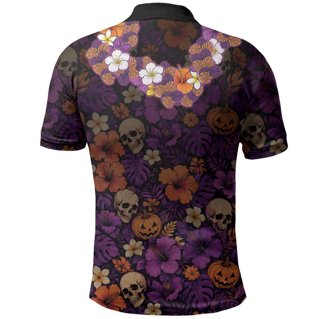 Hawaii Halloween Polo Shirt Skeleton Bones Flower Lei Tropical Floral DT05 - Polynesian Pride