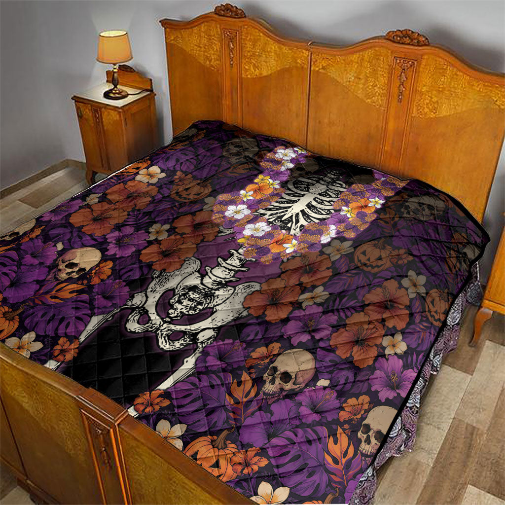 Hawaii Halloween Quilt Skeleton Bones Flower Lei Tropical Floral DT05 - Polynesian Pride