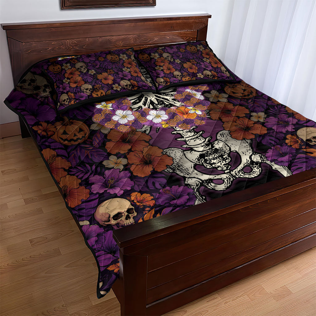 Hawaii Halloween Quilt Bed Set Skeleton Bones Flower Lei Tropical Floral DT05 - Polynesian Pride