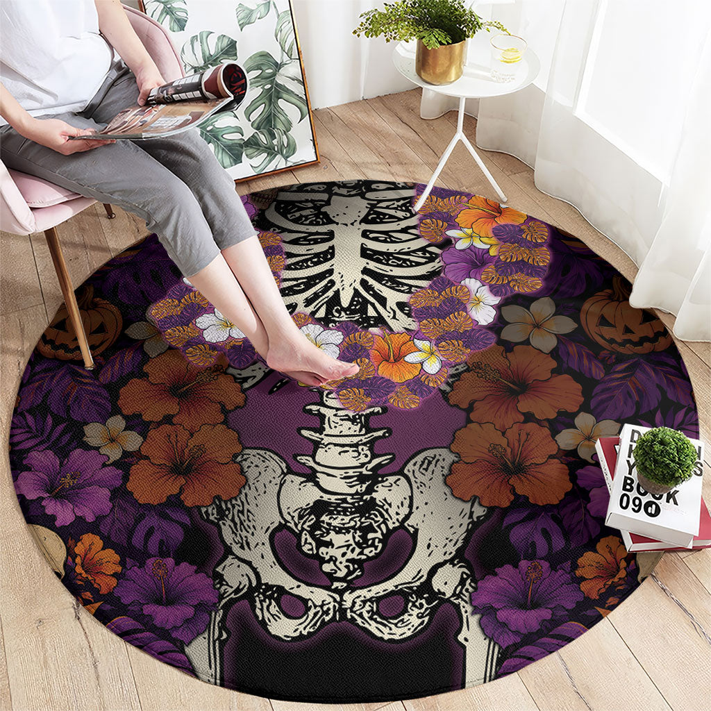 Hawaii Halloween Round Carpet Skeleton Bones Flower Lei Tropical Floral DT05 - Polynesian Pride