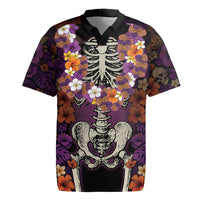 Hawaii Halloween Rugby Jersey Skeleton Bones Flower Lei Tropical Floral DT05 Black - Polynesian Pride