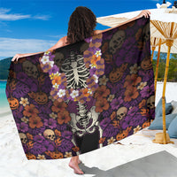 Hawaii Halloween Sarong Skeleton Bones Flower Lei Tropical Floral DT05 One Size 44 x 66 inches Black - Polynesian Pride