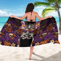 Hawaii Halloween Sarong Skeleton Bones Flower Lei Tropical Floral DT05 - Polynesian Pride