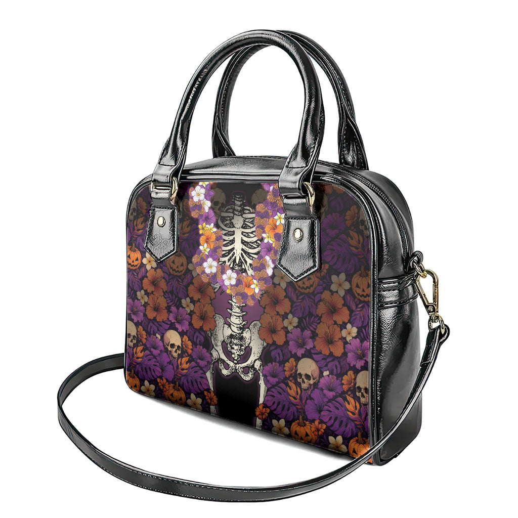 Hawaii Halloween Shoulder Handbag Skeleton Bones Flower Lei Tropical Floral DT05 - Polynesian Pride