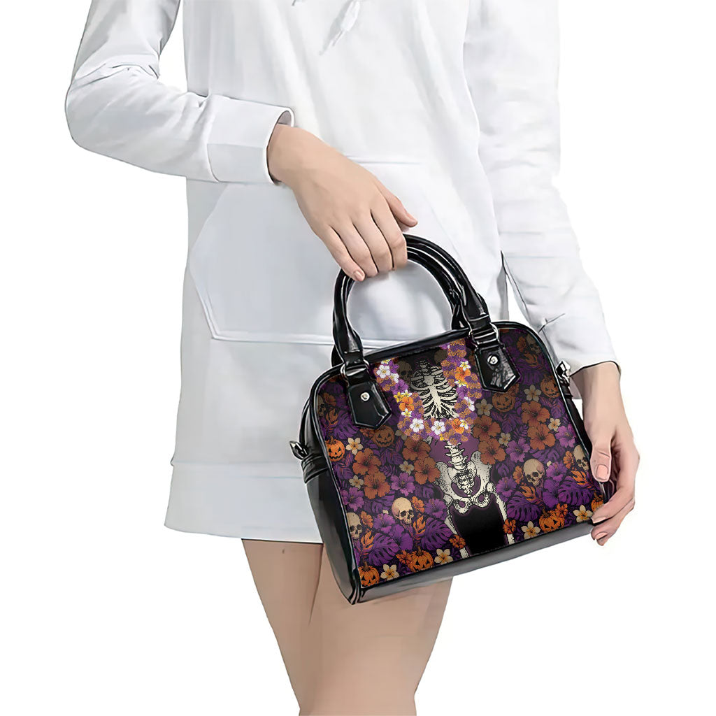 Hawaii Halloween Shoulder Handbag Skeleton Bones Flower Lei Tropical Floral DT05 - Polynesian Pride