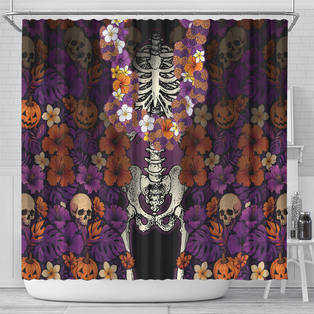Hawaii Halloween Shower Curtain Skeleton Bones Flower Lei Tropical Floral DT05 - Polynesian Pride