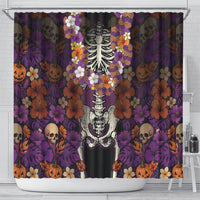 Hawaii Halloween Shower Curtain Skeleton Bones Flower Lei Tropical Floral DT05 - Polynesian Pride