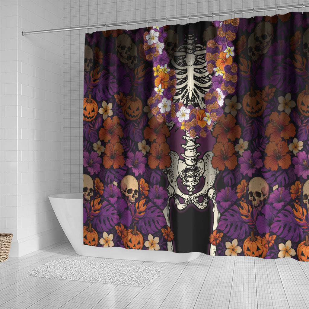 Hawaii Halloween Shower Curtain Skeleton Bones Flower Lei Tropical Floral DT05 - Polynesian Pride