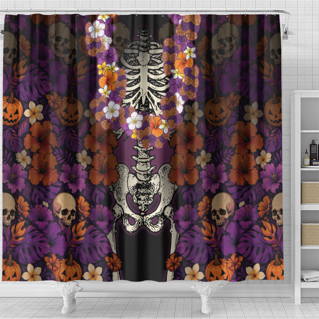 Hawaii Halloween Shower Curtain Skeleton Bones Flower Lei Tropical Floral DT05 - Polynesian Pride