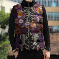 Hawaii Halloween Sleeveless Puffer Jacket Skeleton Bones Flower Lei Tropical Floral DT05 - Polynesian Pride
