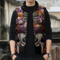 Hawaii Halloween Sleeveless Puffer Jacket Skeleton Bones Flower Lei Tropical Floral DT05 - Polynesian Pride
