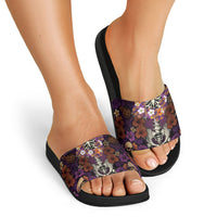 Hawaii Halloween Slide Sandals Skeleton Bones Flower Lei Tropical Floral DT05 - Polynesian Pride
