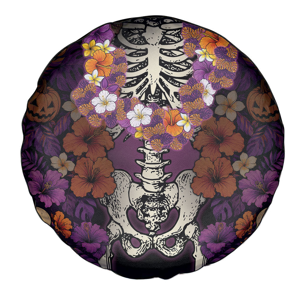 Hawaii Halloween Spare Tire Cover Skeleton Bones Flower Lei Tropical Floral DT05 - Polynesian Pride