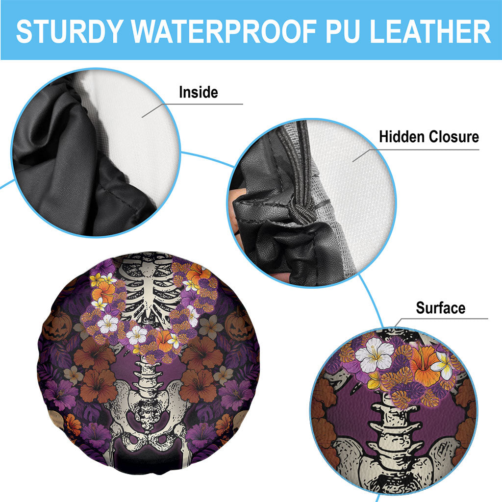 Hawaii Halloween Spare Tire Cover Skeleton Bones Flower Lei Tropical Floral DT05 - Polynesian Pride