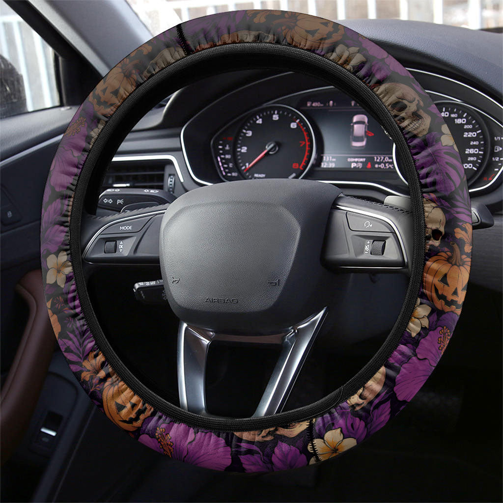 Hawaii Halloween Steering Wheel Cover Skeleton Bones Flower Lei Tropical Floral DT05 - Polynesian Pride