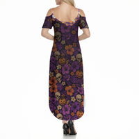 Hawaii Halloween Summer Maxi Dress Skeleton Bones Flower Lei Tropical Floral DT05 - Polynesian Pride