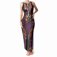 Hawaii Halloween Tank Maxi Dress Skeleton Bones Flower Lei Tropical Floral DT05 Women Black - Polynesian Pride