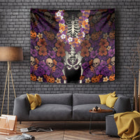 Hawaii Halloween Tapestry Skeleton Bones Flower Lei Tropical Floral DT05 Black - Polynesian Pride