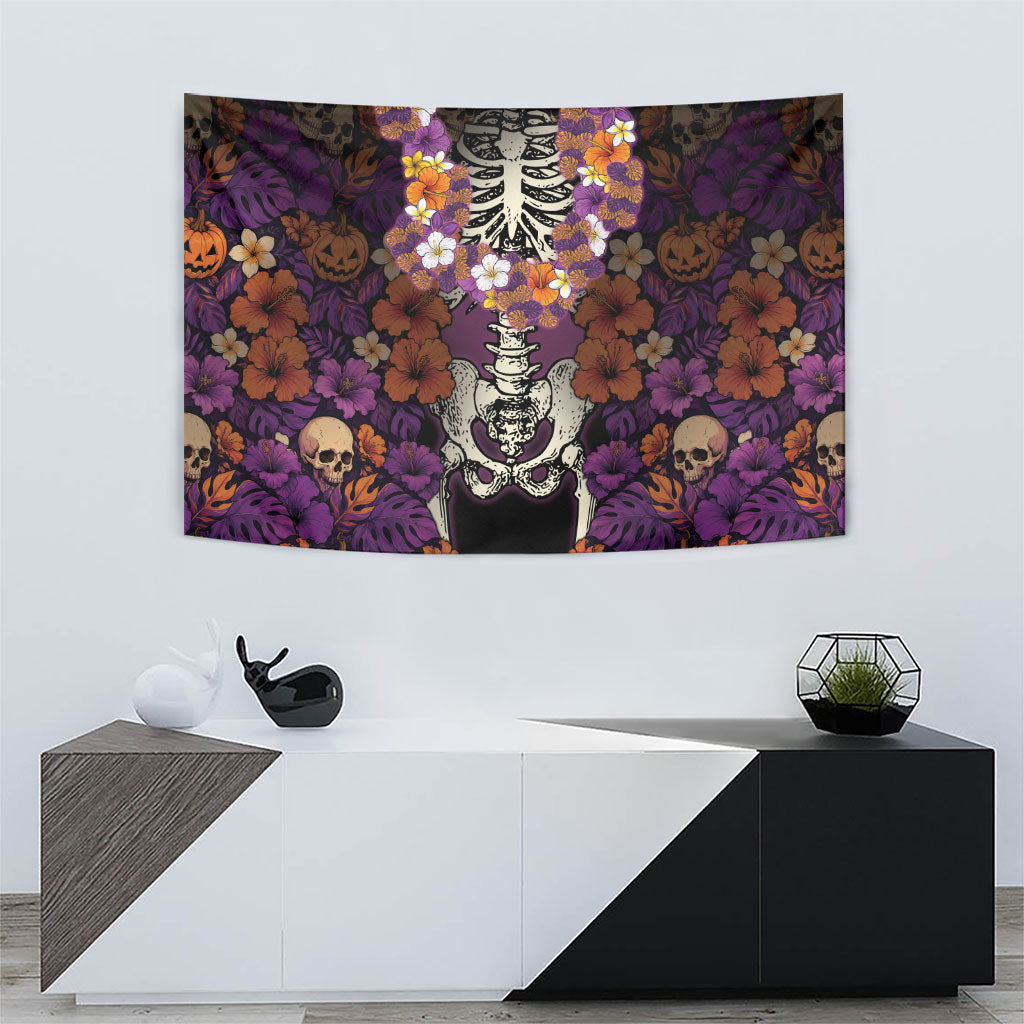 Hawaii Halloween Tapestry Skeleton Bones Flower Lei Tropical Floral DT05 - Polynesian Pride